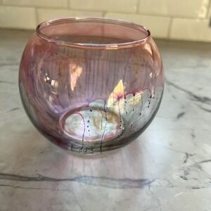 VTG Art Glass Rueven Nouveau Bowl Vase Satin Glass Unique Purple Abstract Design